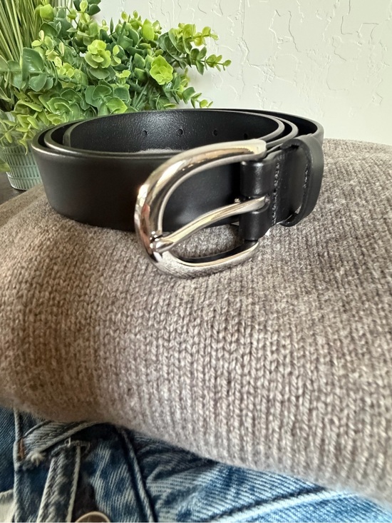 J.Crew Black Leather Belt Minimal Silver Buckle Size 38 Medium NWT main image 8